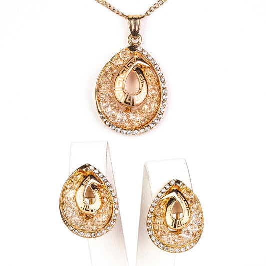 Conjunto de Aleación Bañado en Oro con Cristal Emporia® Blanco ( Collar +Pendientes )