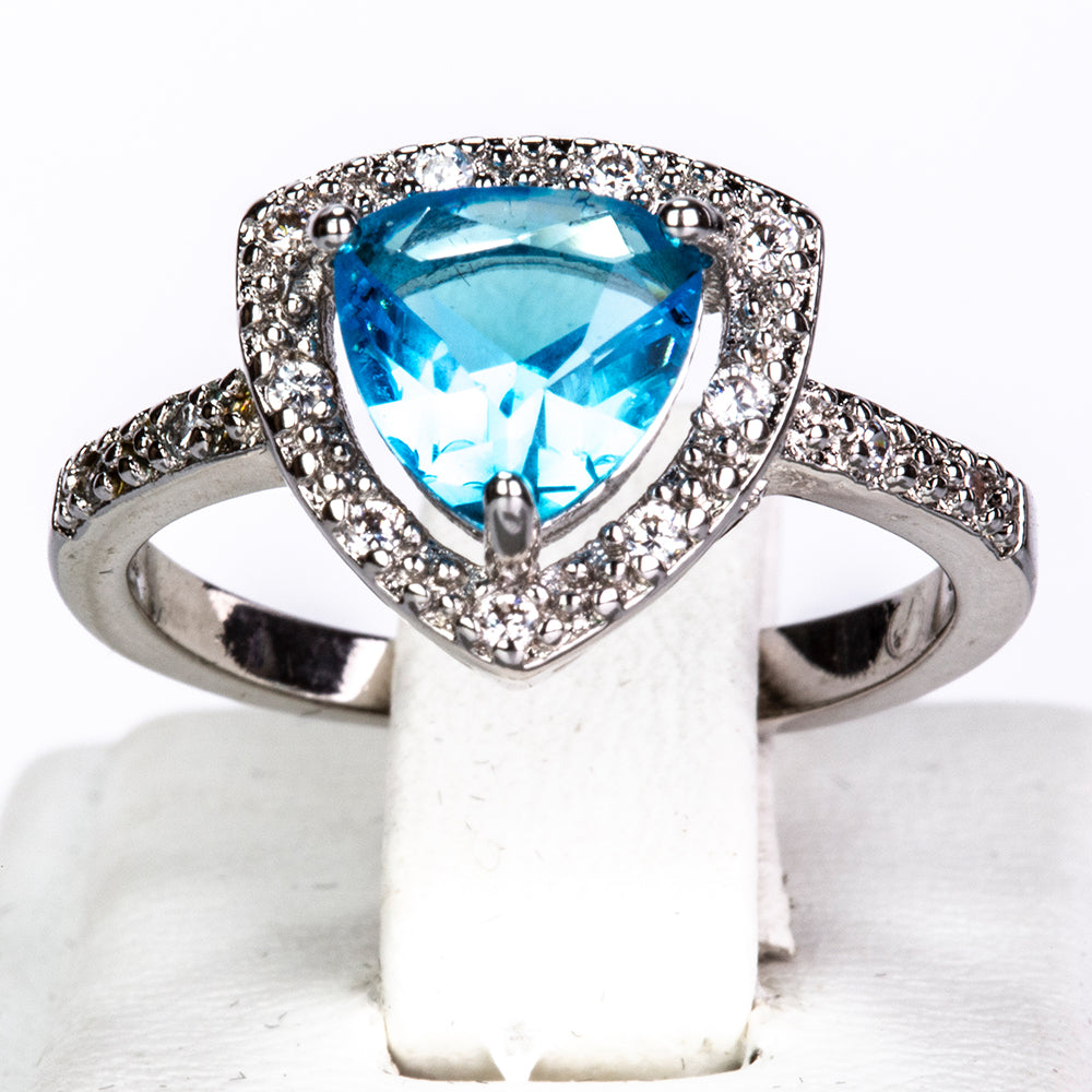 Conjunto de Aleación Bañado en Oro con Cristal Emporia® Azul ( Collar +Pendientes +Anillo ) 6 