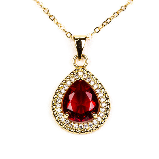 Conjunto de Aleación Bañado en Oro con Cristal Emporia® Rojo ( Collar +Pendientes +Anillo )