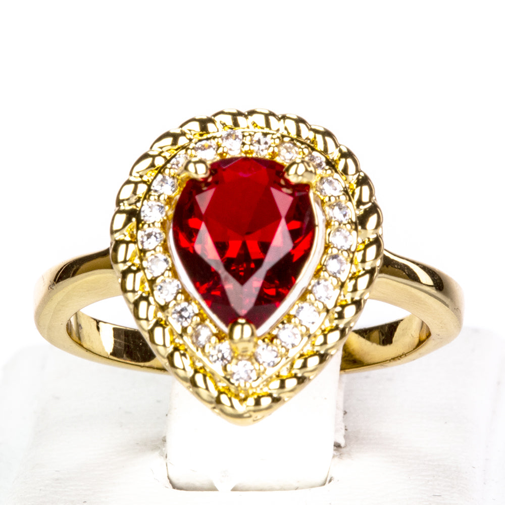 Conjunto de Aleación Bañado en Oro con Cristal Emporia® Rojo ( Collar +Pendientes +Anillo )