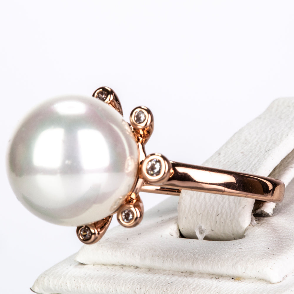 Conjunto de Aleación Bañado en Oro con Perla de cristal y Cristal Emporia® Blanco ( Collar +Pendientes +Anillo ) 5 