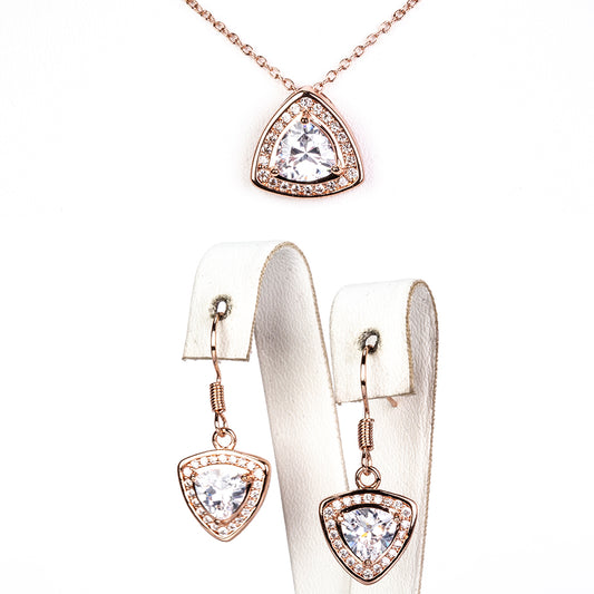 Conjunto de Aleación Bañado en Oro con Cristal Emporia® Blanco ( Collar +Pendientes )