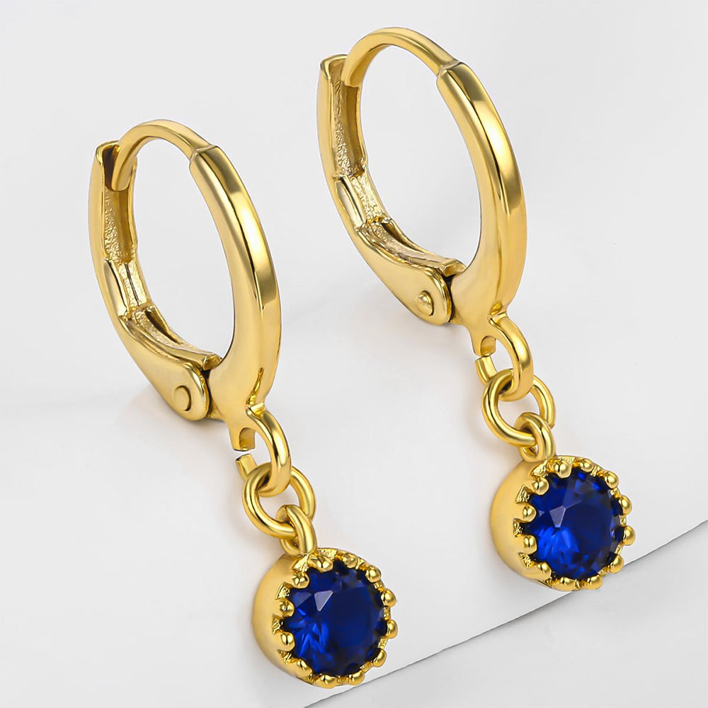 Pendientes de Aleación Bañado en Oro con Cristal Emporia® Azul 1 