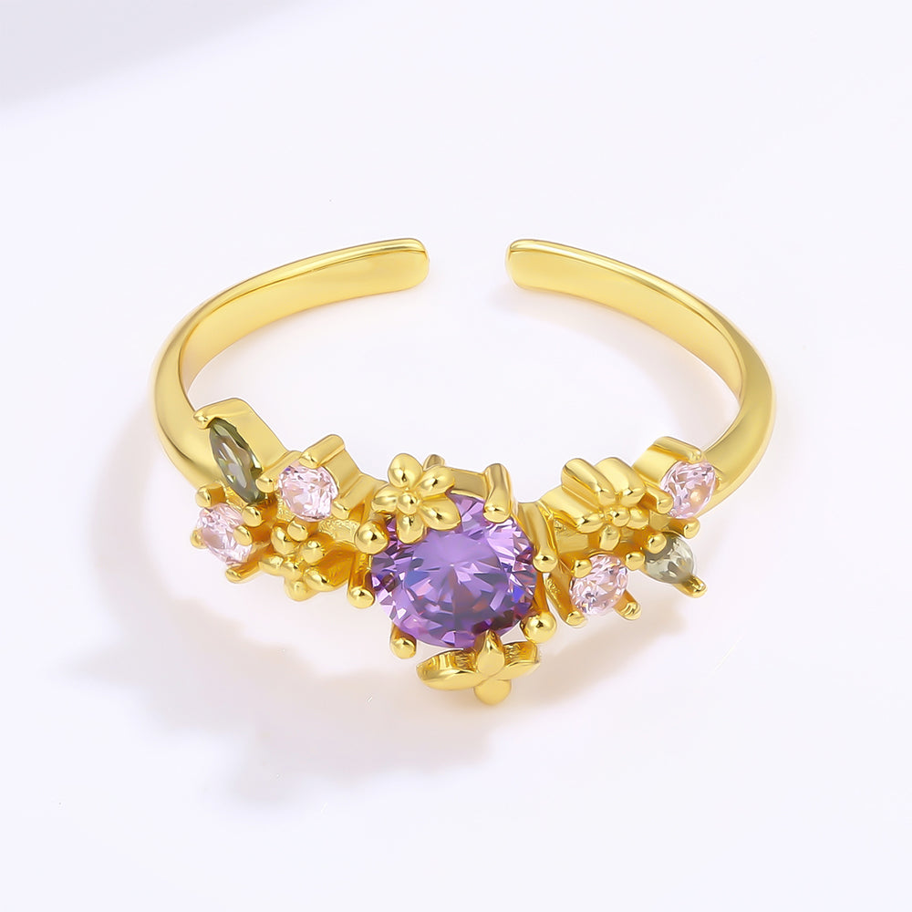 Anillo de Aleación Bañado en Oro con Cristal Emporia® Púrpura y Cristal Emporia® Rosa 1 