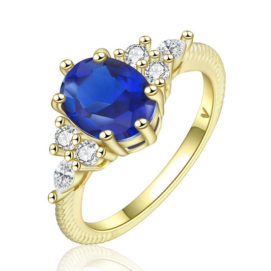 Anillo de Aleación Bañado en Oro con Cristal Emporia® Azul y Cristal Emporia® Blanco
