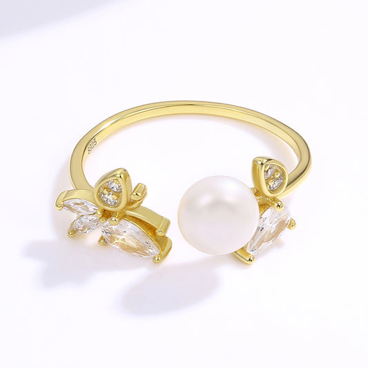 Anillo de Aleación Bañado en Oro con Cristal Emporia® Blanco