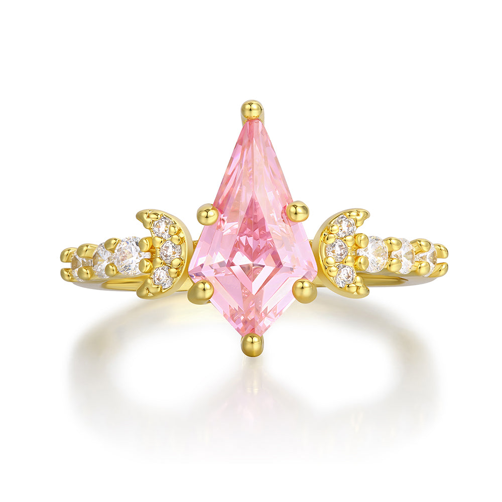 Anillo de Aleación Bañado en Oro con Cristal Emporia® Rosa y Cristal Emporia® Blanco 1 