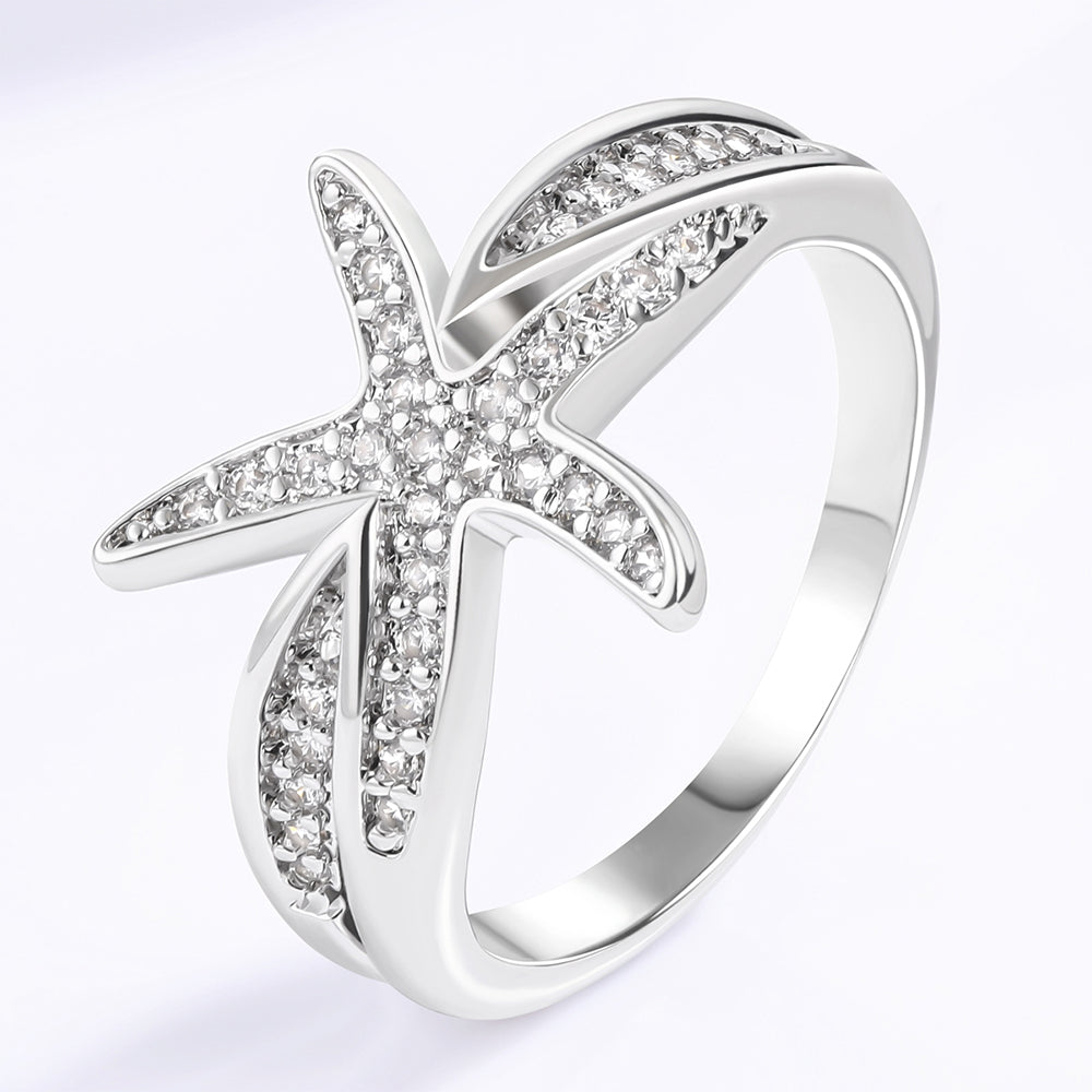 Anillo de Aleación Bañado en Oro con Cristal Emporia® Blanco 1 