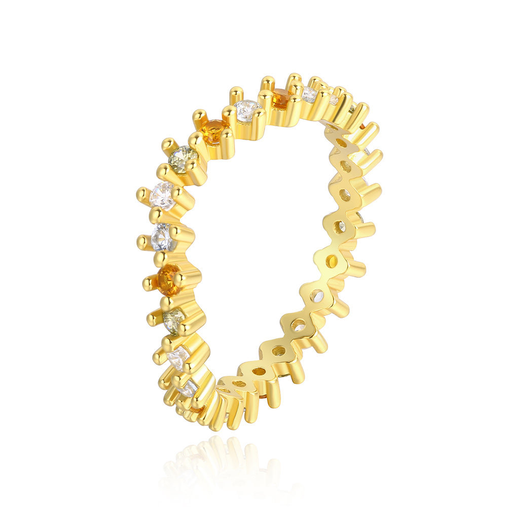 Anillo de Aleación Bañado en Oro con Cristal Emporia® Amarillo y Cristal Emporia® Blanco 1 