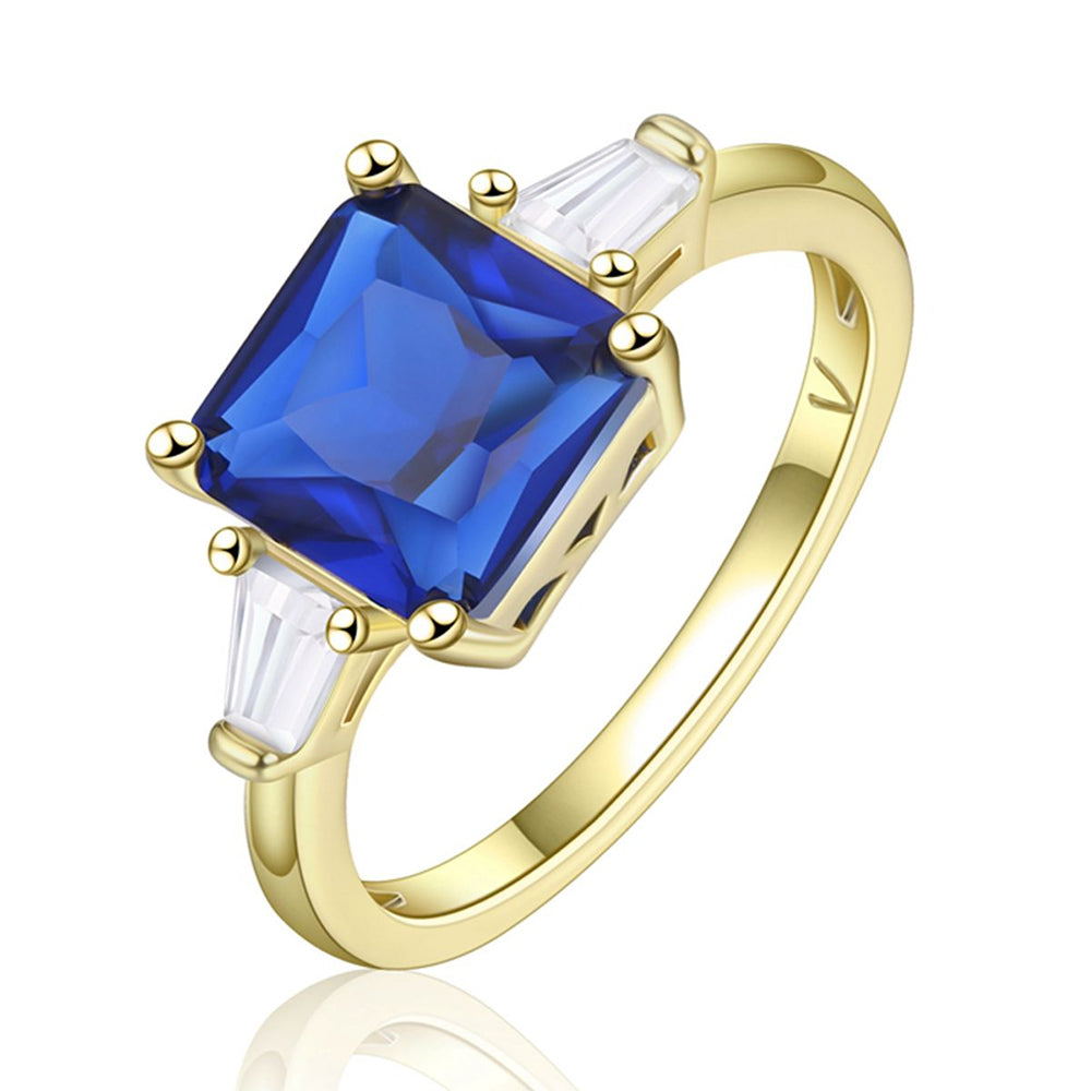 Anillo de Aleación Bañado en Oro con Cristal Emporia® Azul y Cristal Emporia® Blanco 1 