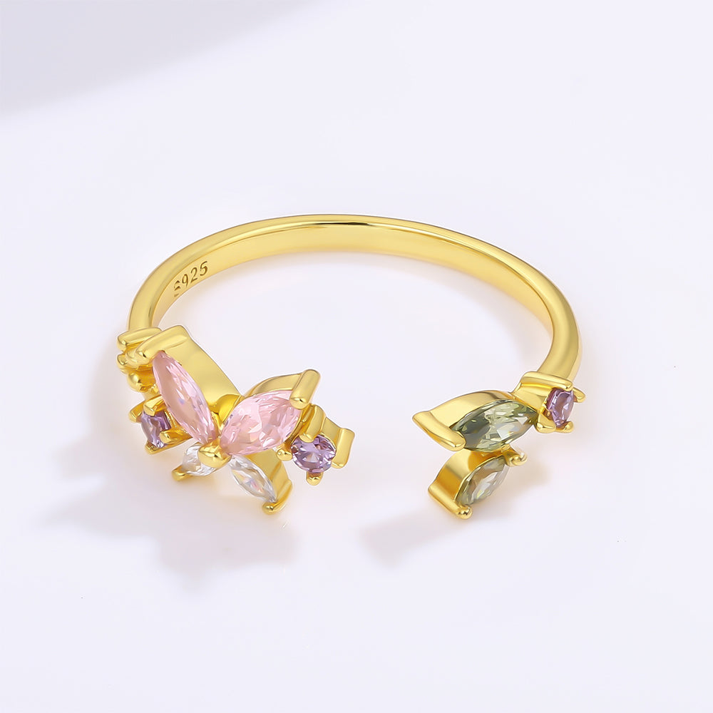 Anillo de Aleación Bañado en Oro con Cristal Emporia® Rosa y Cristal Emporia® Púrpura 1 