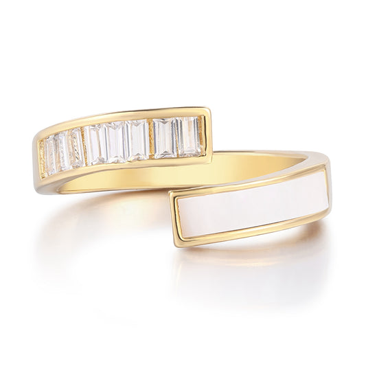 Anillo de Aleación Bañado en Oro con Cristal Emporia® Blanco y Esmalte