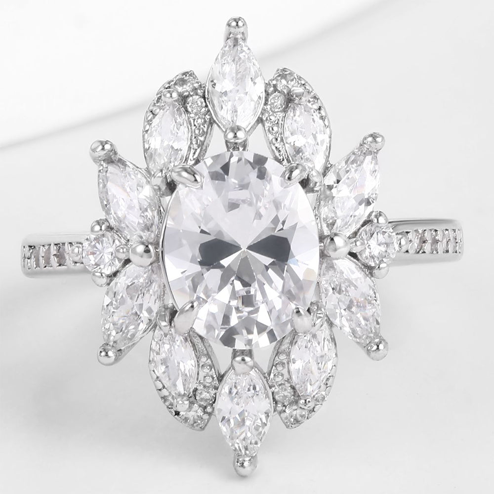 Anillo de Aleación Bañado en Oro con Cristal Emporia® Blanco