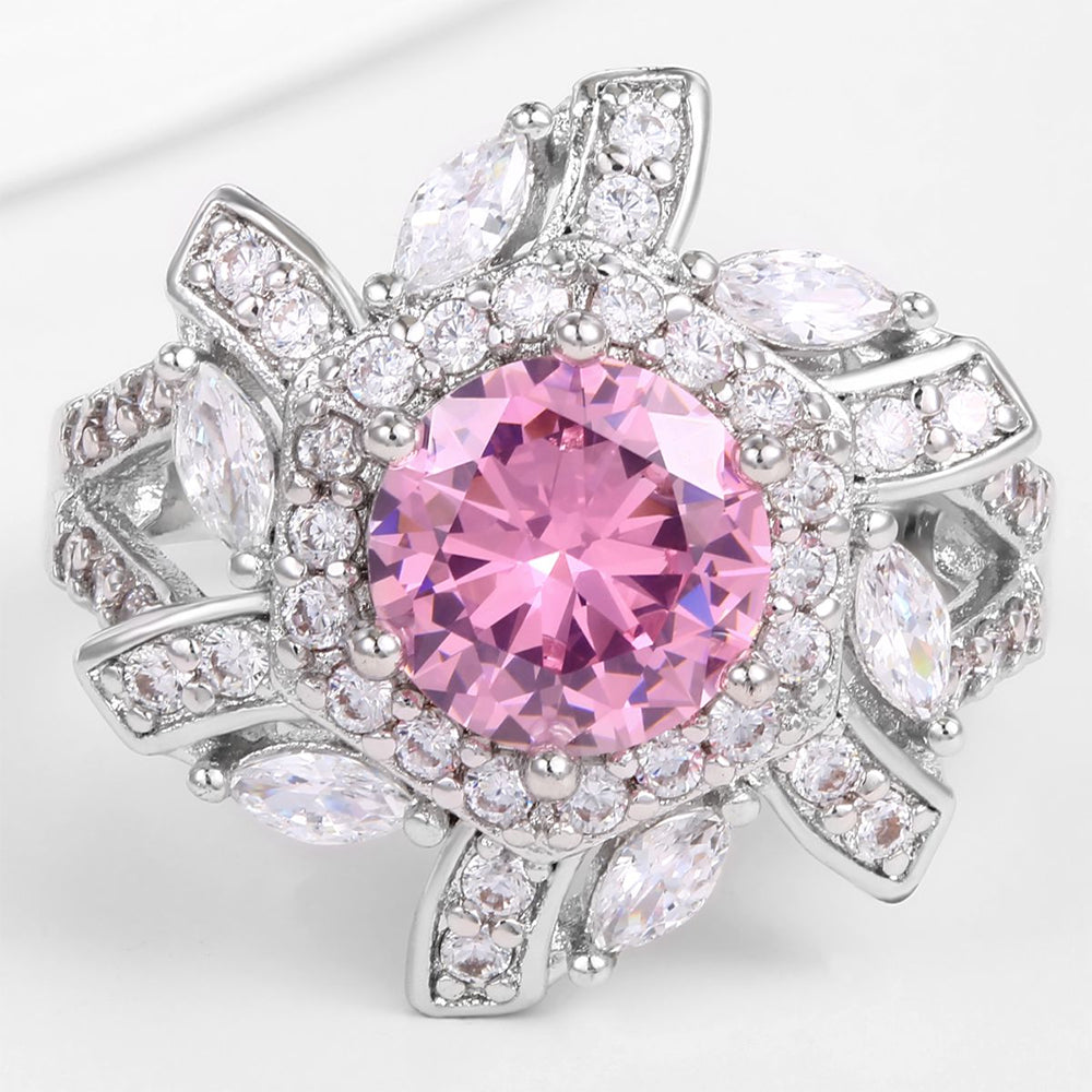 Anillo de Aleación Bañado en Oro con Cristal Emporia® Rosa y Cristal Emporia® Blanco