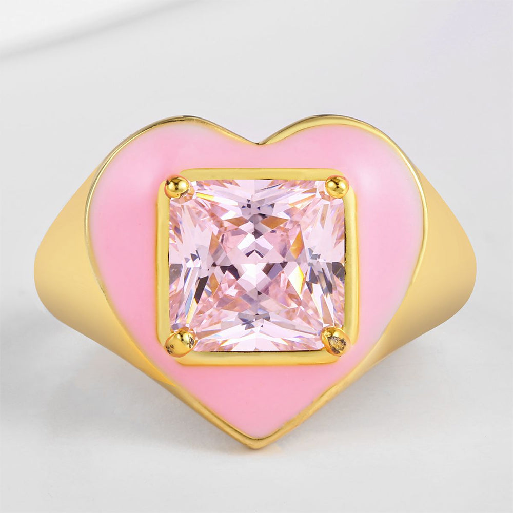 Anillo de Aleación Bañado en Oro con Cristal Emporia® Rosa y Esmalte