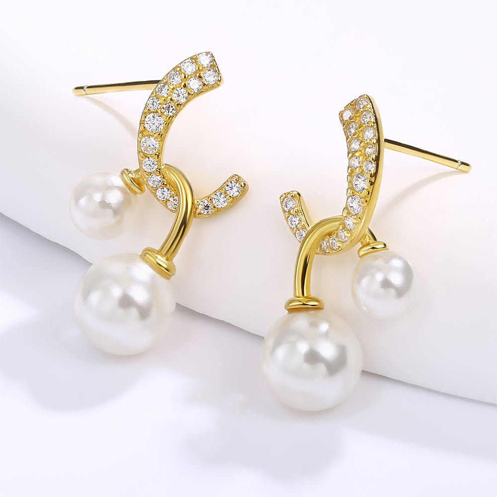 Pendientes de Aleación Bañado en Oro con Cristal Emporia® Blanco y Esmalte 1 