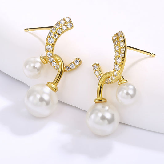 Pendientes de Aleación Bañado en Oro con Cristal Emporia® Blanco y Esmalte