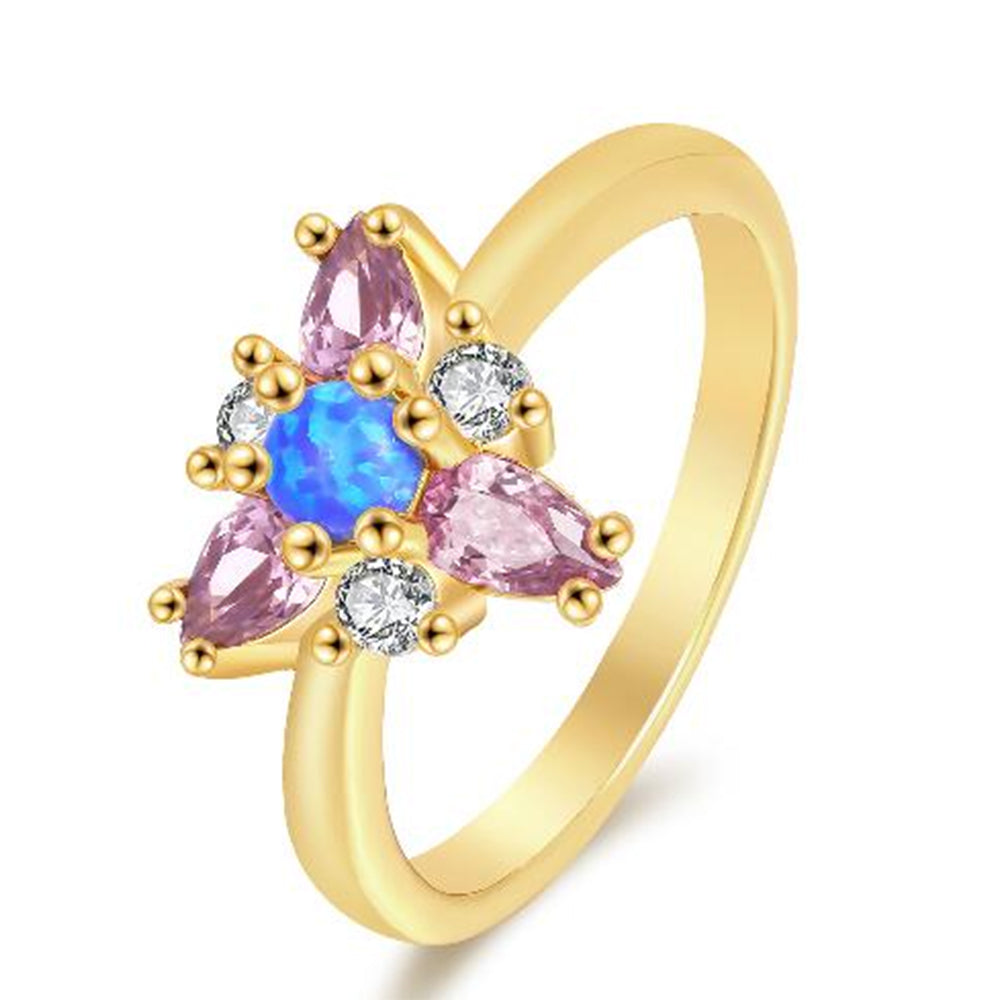 Anillo de Aleación Bañado en Oro con Cristal Emporia® Azul y Cristal Emporia® Blanco 1 
