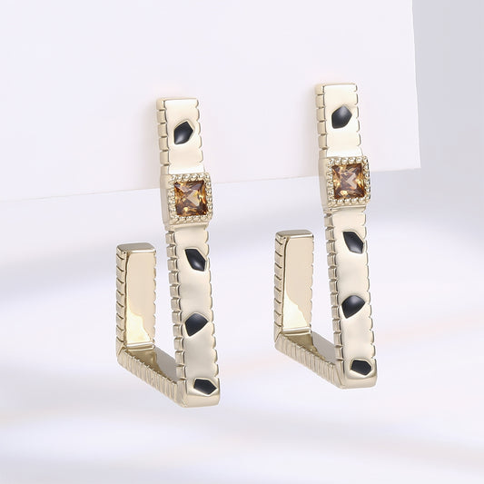 Pendientes de Aleación Bañado en Oro con Cristal Emporia® Marrón