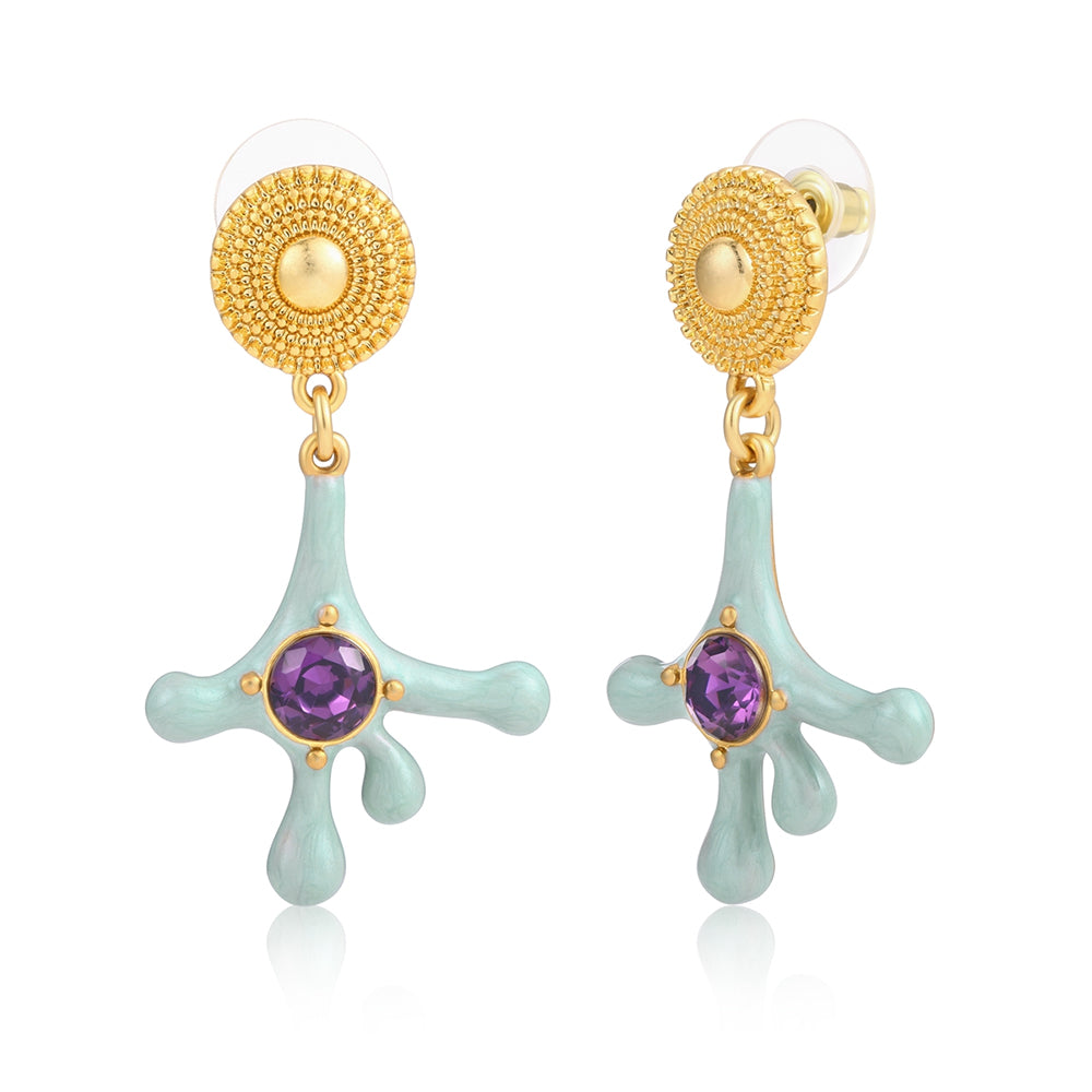 Pendientes de Aleación Bañado en Oro con Cristal Emporia® Púrpura y Esmalte 1 