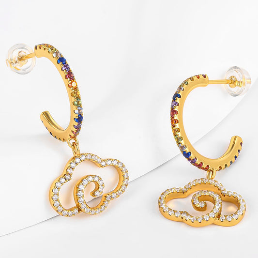 Pendientes de Aleación Bañado en Oro con Cristal Emporia® Blanco y Cristal Emporia® Azul