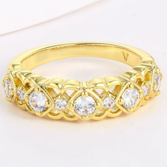 Anillo de Aleación Bañado en Oro con Cristal Emporia® Blanco