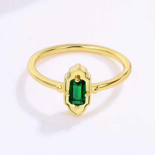 Anillo de Aleación Bañado en Oro con Cristal Emporia® Verde
