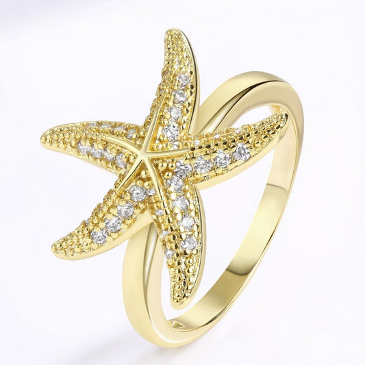 Anillo de Aleación Bañado en Oro con Cristal Emporia® Blanco