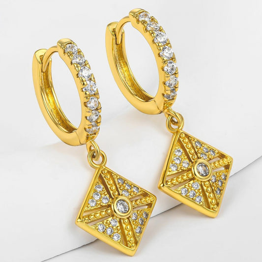 Pendientes de Aleación Bañado en Oro con Cristal Emporia® Blanco