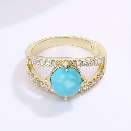 Anillo de Aleación Bañado en Oro con Cristal Emporia® Azul