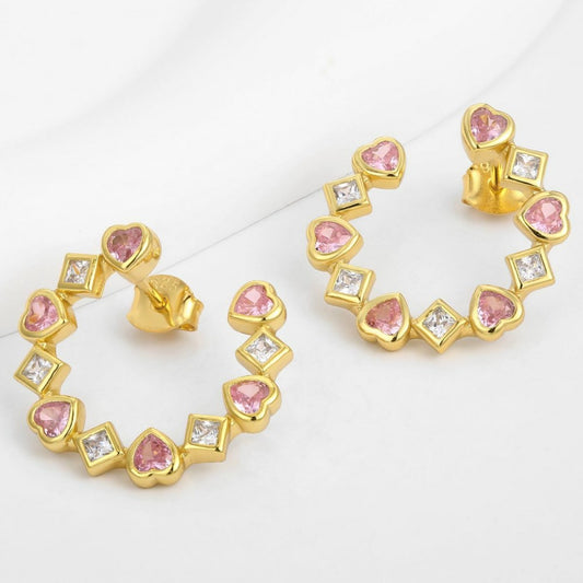 Pendientes de Aleación Bañado en Oro con Cristal Emporia® Rosa