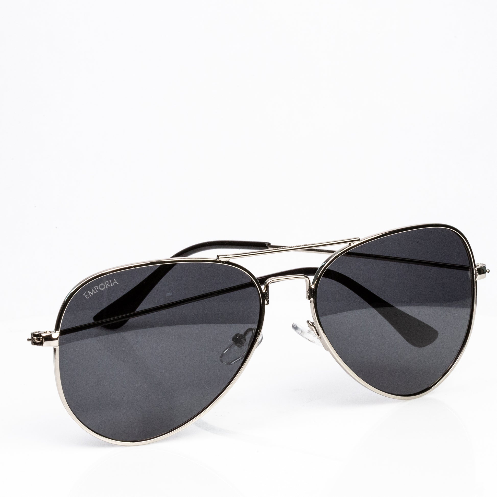Emporia Italy - Gafas de sol piloto "JEFE", gafas de sol polarizadas con filtro UV con  estuche y paño de limpieza, lentes gris oscuro, montura plateada 7 
