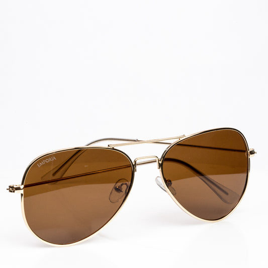 Emporia Italy - Gafas de sol piloto "DESIERTO", gafas de sol polarizadas con filtro UV con estuche y paño de limpieza, lentes marrón claro, montura dorada