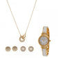 Reloj de Aleación Bañado en Oro con Esmalte y Cristal Emporia® Blanco (Collar +Pendientes )