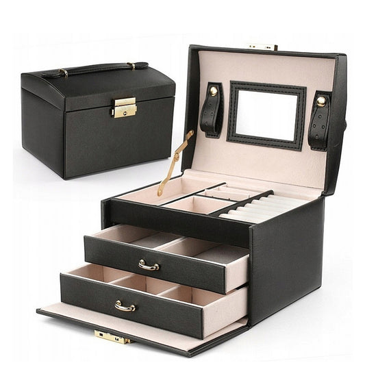 Joyero Stenberg de tamaño grande  y con organizador y espejo, negro