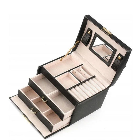 Joyero Stenberg de tamaño grande  y con organizador y espejo, negro