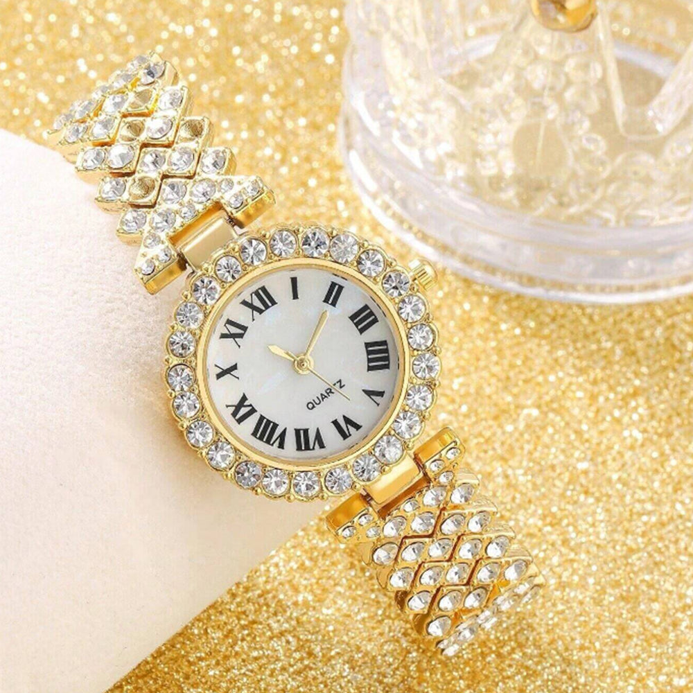 Conjunto de Aleación Bañado en Oro con Cristal Emporia® Blanco ( Collar +Pendientes +Pulsera +Anillo +Colgante ) 4 
