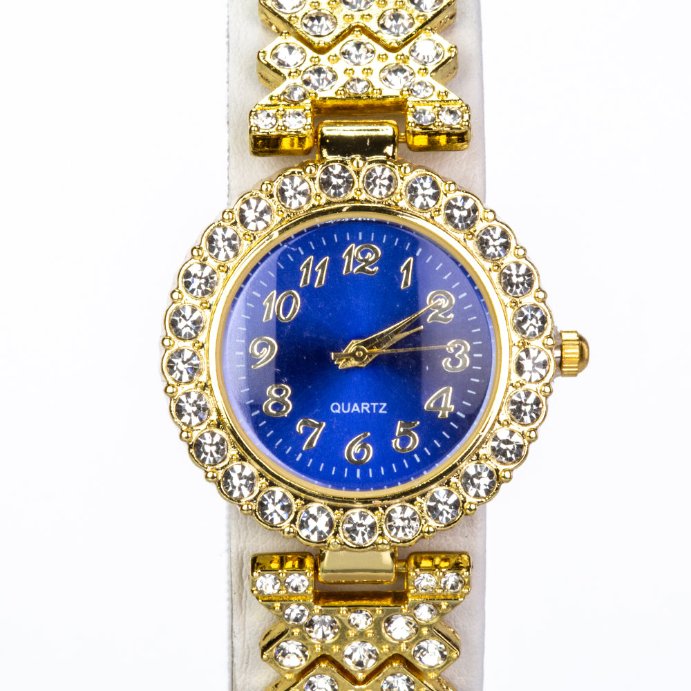 Reloj de Aleación Bañado en Oro con Cristal Emporia® Azul y Cristal Emporia® Blanco ( Collar +Pendientes +Pulsera ) 3 