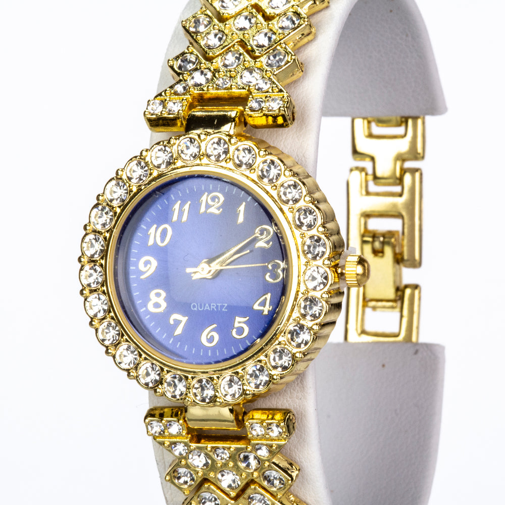Reloj de Aleación Bañado en Oro con Cristal Emporia® Azul y Cristal Emporia® Blanco ( Collar +Pendientes +Pulsera ) 4 