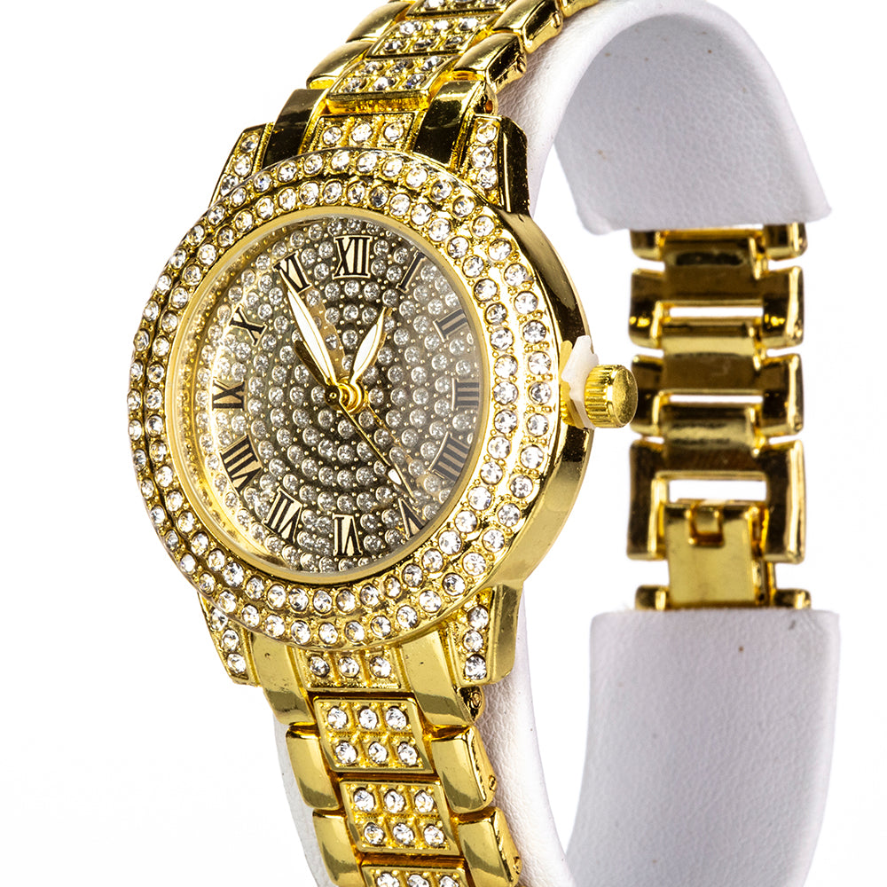 Reloj de Aleación Bañado en Oro con Cristal Emporia® Blanco ( Collar +Pendientes +Pulsera +Colgante ) 6 