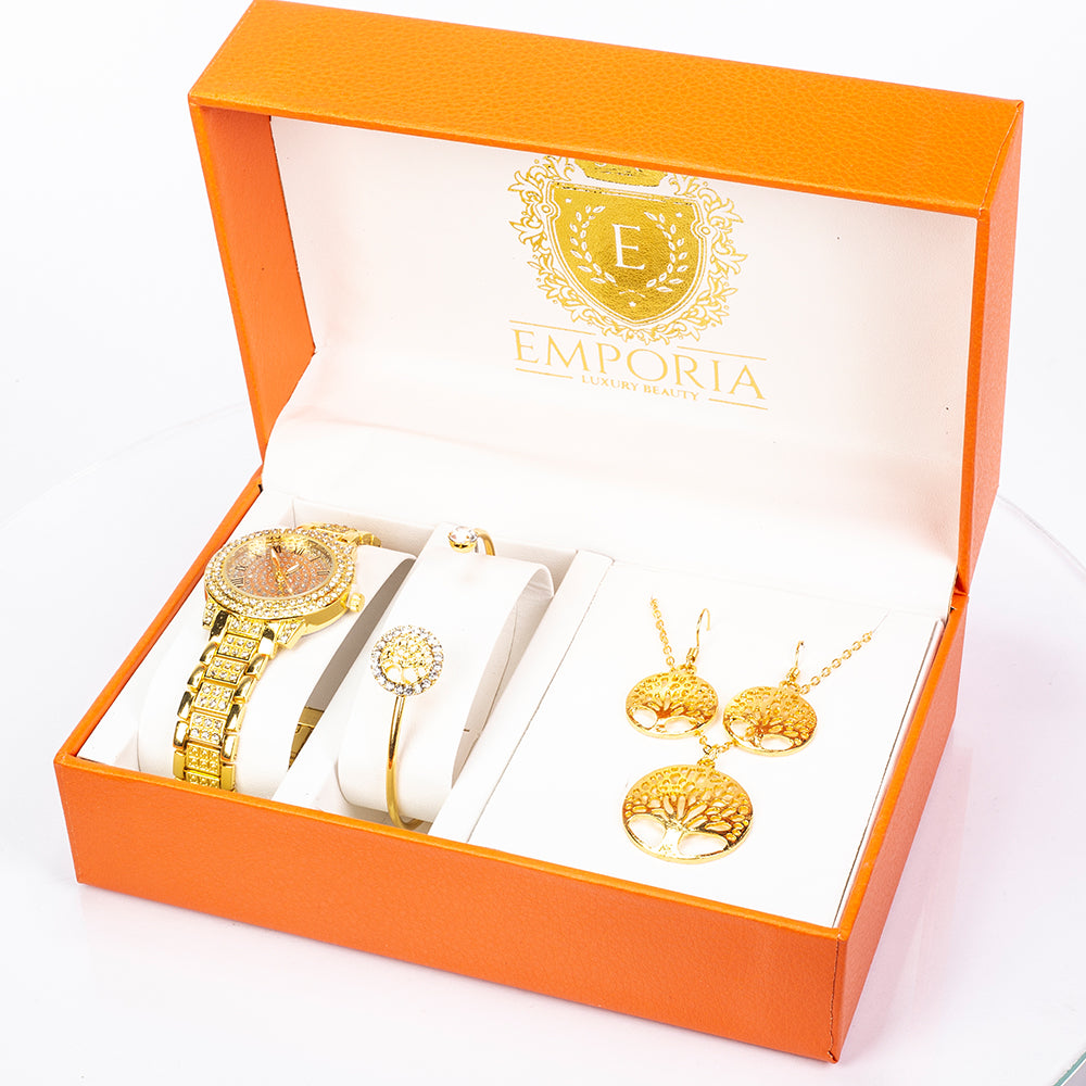 Reloj de Aleación Bañado en Oro con Cristal Emporia® Blanco ( Collar +Pendientes +Pulsera +Colgante ) 1 
