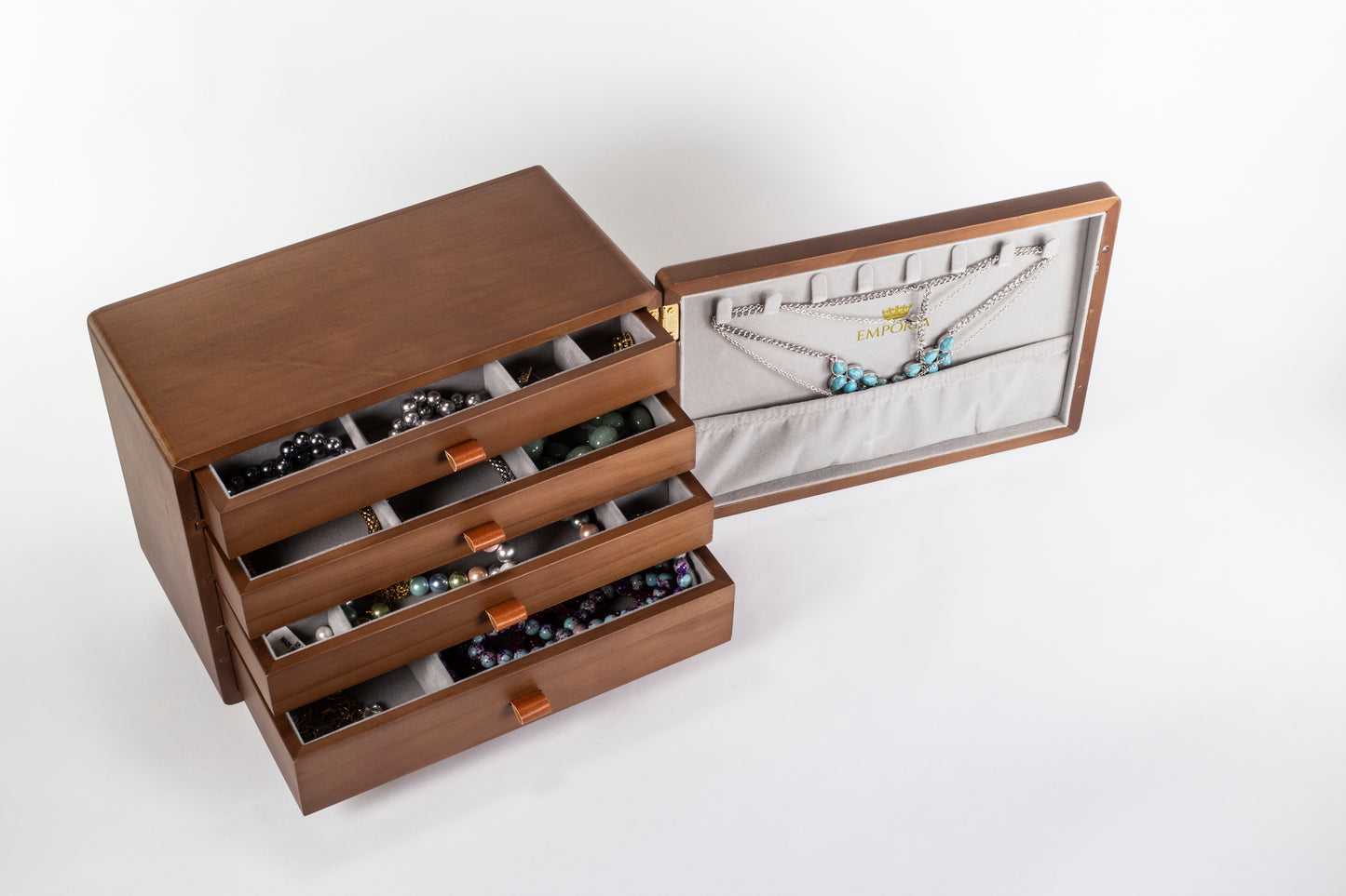 Mini cofre organizador de joyas con múltiples cajones Emporia