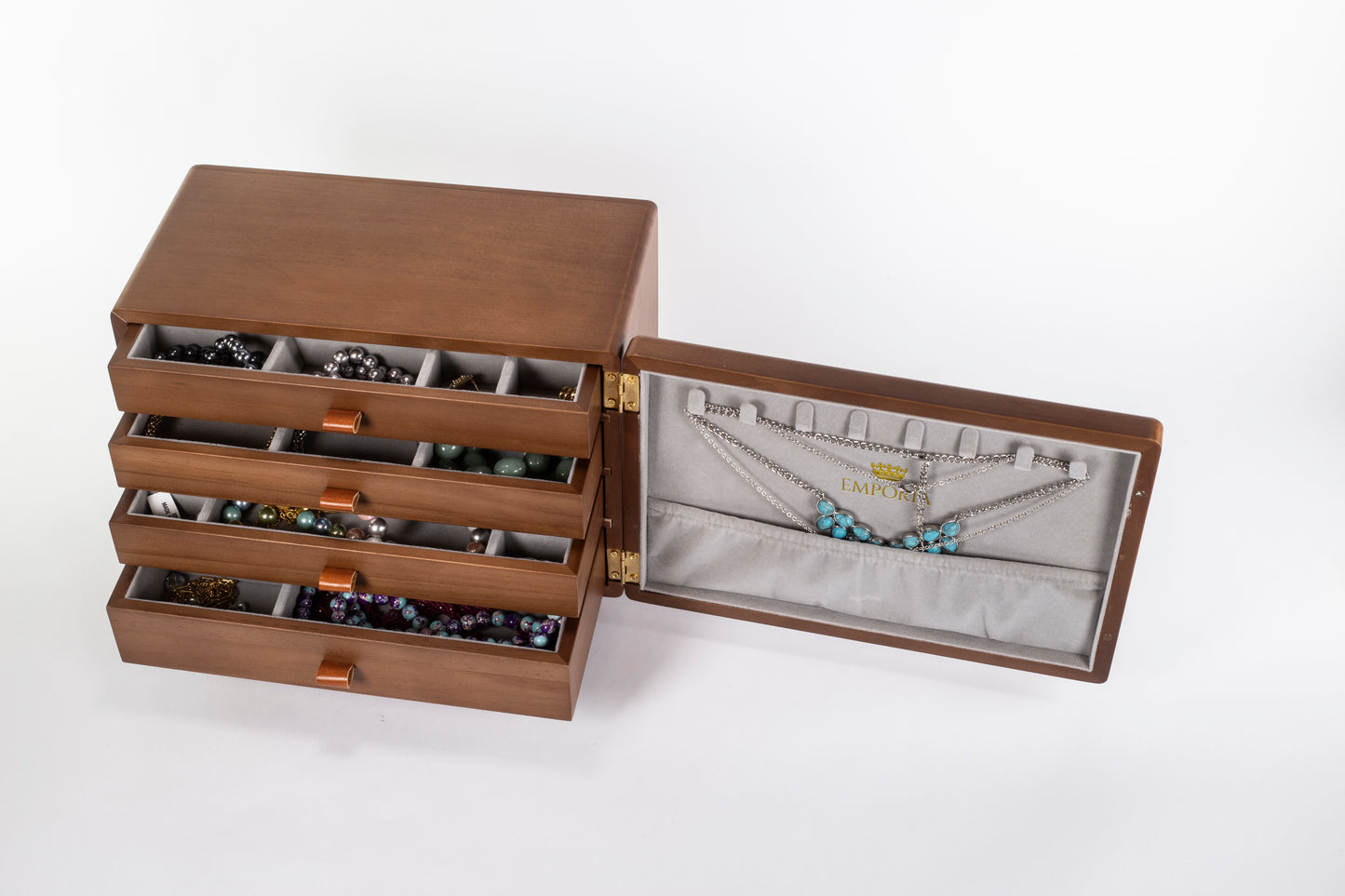 Mini cofre organizador de joyas con múltiples cajones Emporia