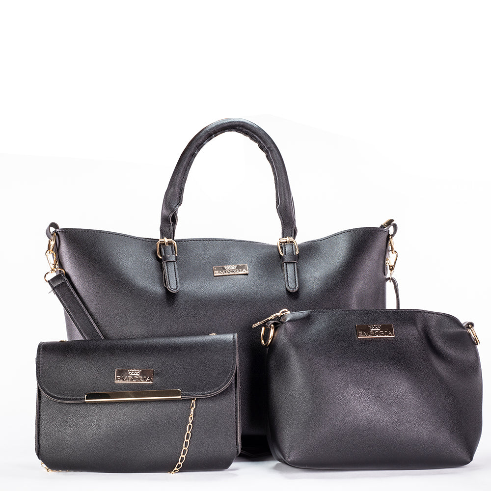 Colección Emporia de primavera 2025 - "Terciopelo oscuro", set de 3 bolsos; negro 10 
