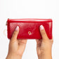 Cartera de privacidad con clave secreta de acceso para mujer. Color: negro y rojo