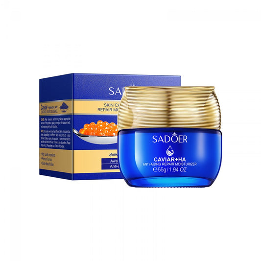 Crema facial antiedad y regeneradora SADOER con caviar y ácido hialurónico.