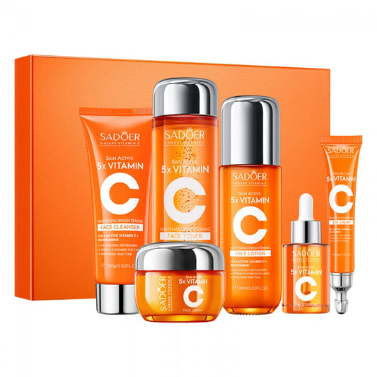 Set de regalo SADOER 5x Vitamina C para unificar el tono de la piel e hidratar el rostro – 6 piezas