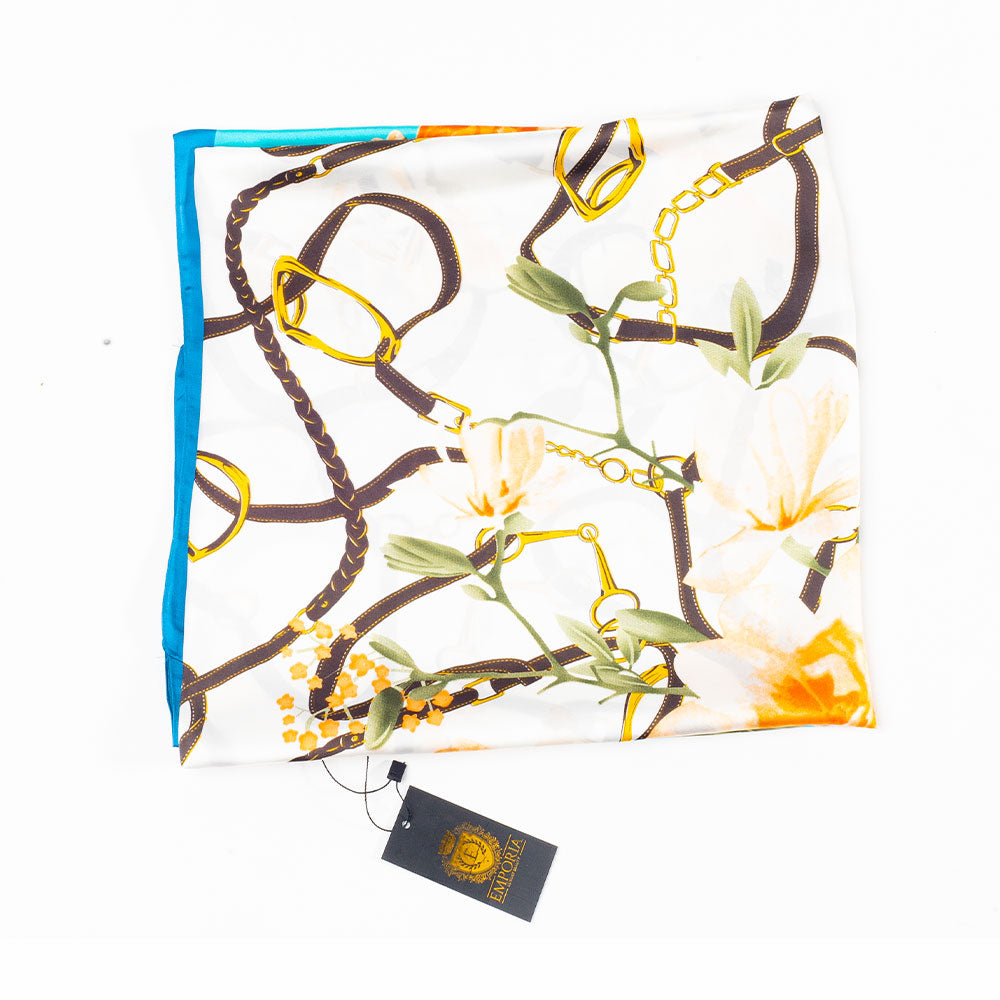 Bufanda abrazo floral, 85 x 180 cms, azul claro, 100% seda vegana