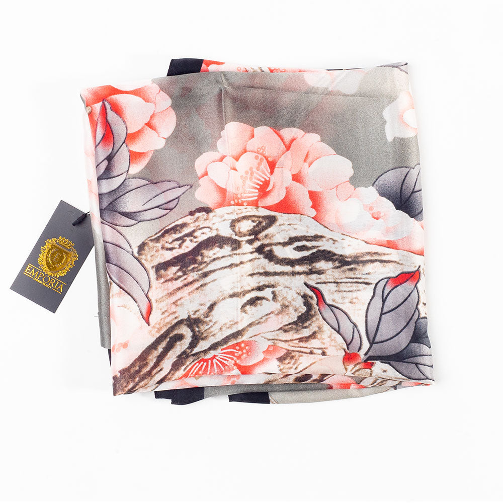 Bufanda velo floreciente, 85 x 180 cms, gris, 100% seda vegana 1 