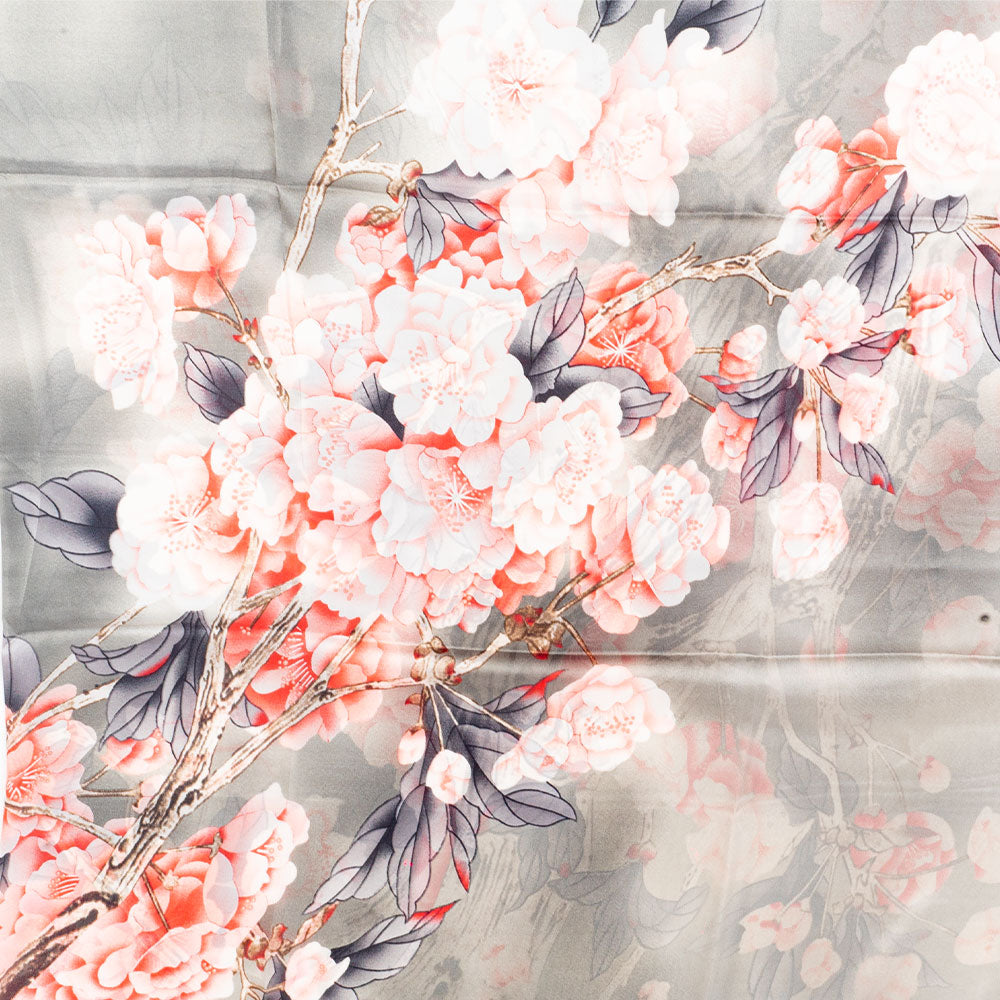 Bufanda velo floreciente, 85 x 180 cms, gris, 100% seda vegana